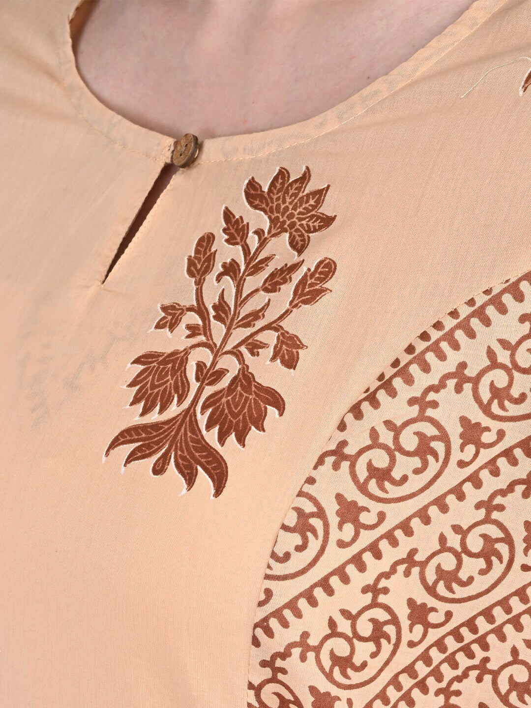Be Indi Women Coral Pink Printed Panelled Pure Cotton Kurta with Palazzos & Dupatta
