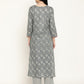 BeIndi Women's Delicately Embroidered Grey Printed Kurta With Pant