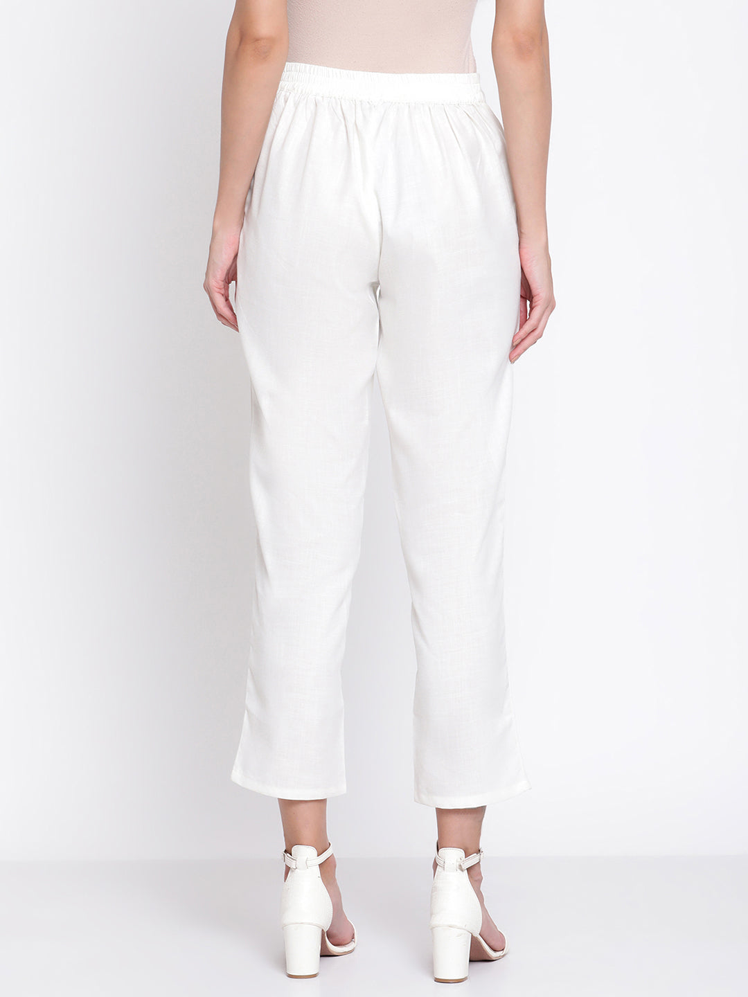 Be Indi Women Off White Original Straight Fit Trousers