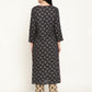 BeIndi Women's Navy Foil Printed Yoke Design Kurta With Thread & Zari Embroidered Yoke And Pant