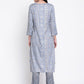Be Indi Women Grey Ethnic Motifs Printed Panelled Patchwork Kurti with Trousers