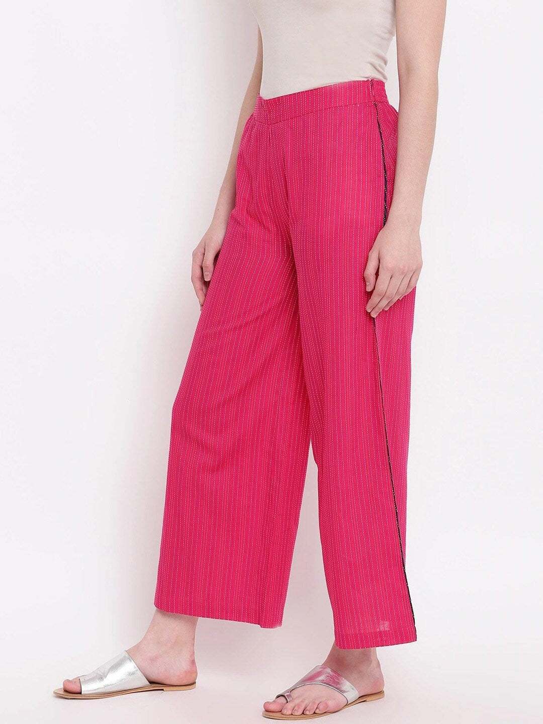 Buy Pink Clay Cotton Slub Flared Parallel Pants  Jaipur Kurti
