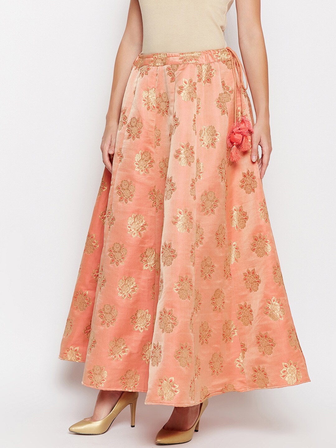 Be Indi Women Pink Self Design Flared Maxi Skirt