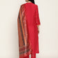 BeIndi Women's Fuchsia Embroidered, Mandarin Collar Kurta.Pant & Silk Printed Dupatta With Tassels