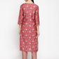 Be Indi Womens Pink  Sequence Embroidered kurta with Striped Trouser .