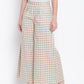 Be Indi Women Off-White & Peach-Coloured Checked Wide Leg Palazzos