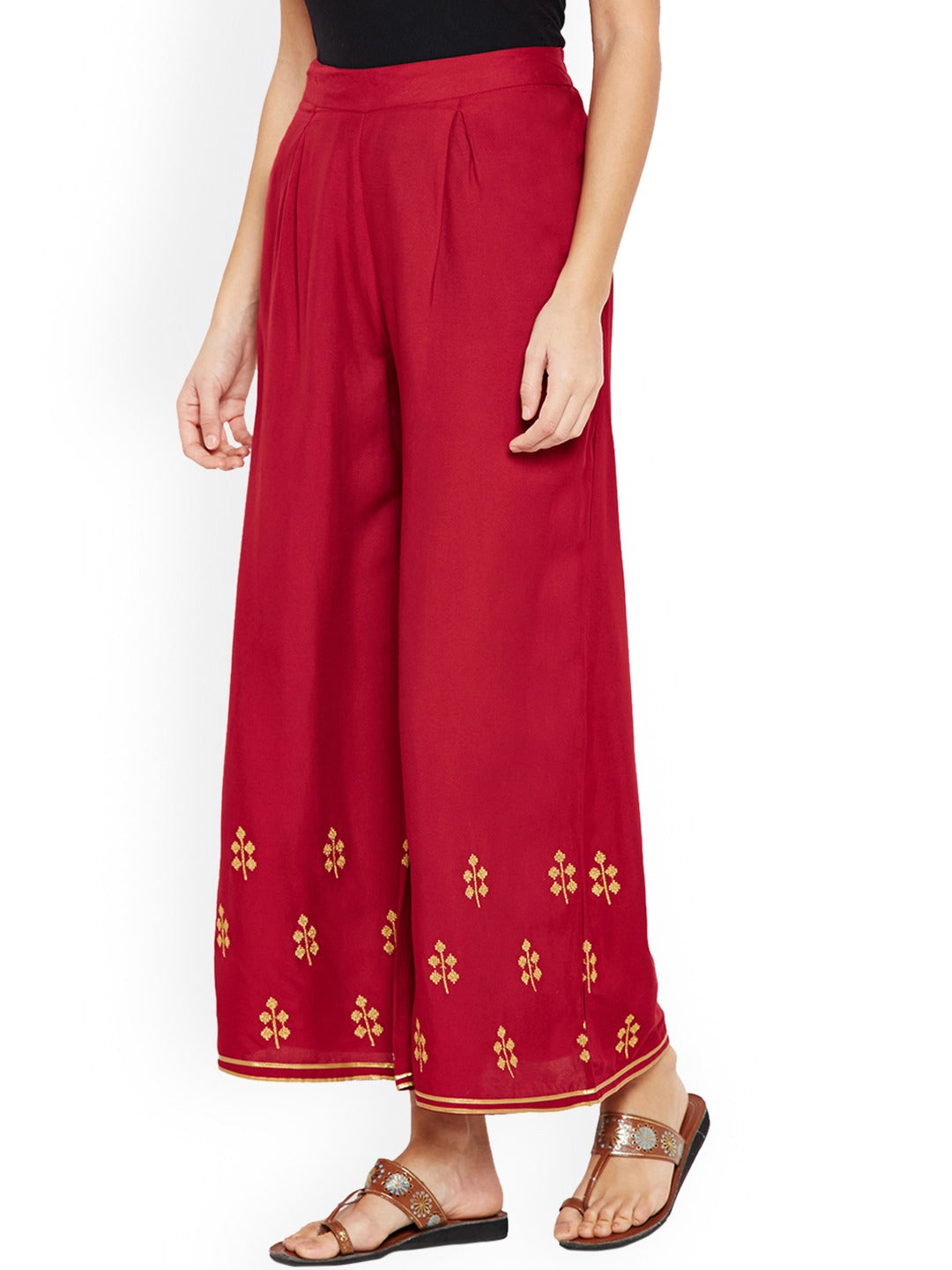 Be Indi Women Maroon  Flared Solid Palazzos