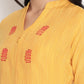 Be Indi Women Yellow Embroidered & Red Checked Pure Cotton Kurta with Trousers