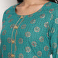 Women teal green golden printed straight kurta With pant