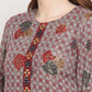 Be Indi Women Grey Red Floral Foil Printed Mirror Placket Kurta with Pant