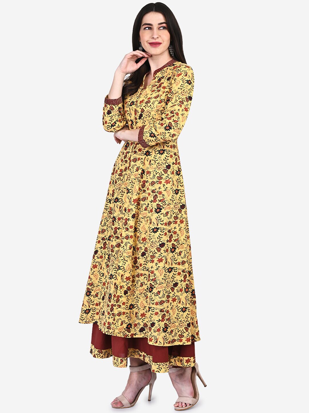 Be Indi Yellow Floral Ethnic Maxi Dress