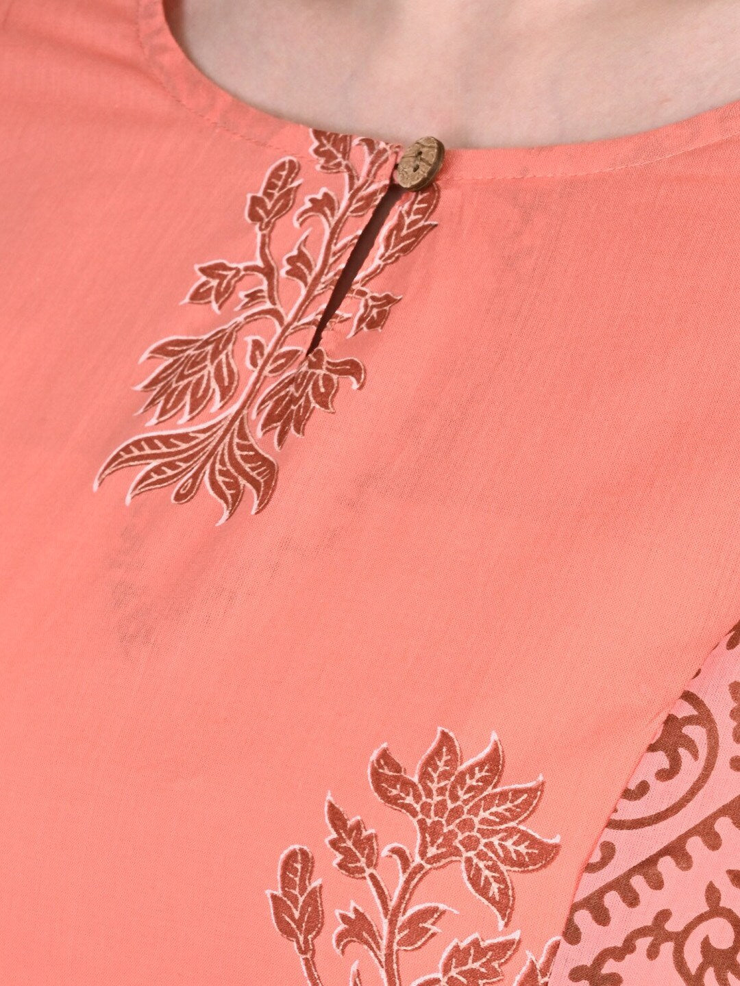 Be Indi Women Peach Floral Printed Regular Pure Cotton Kurta with Palazzos & With Dupatta
