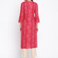 Be Indi Women Fuchsia  Bandhini Printed Mandarin Collar, Yoke  Kurta