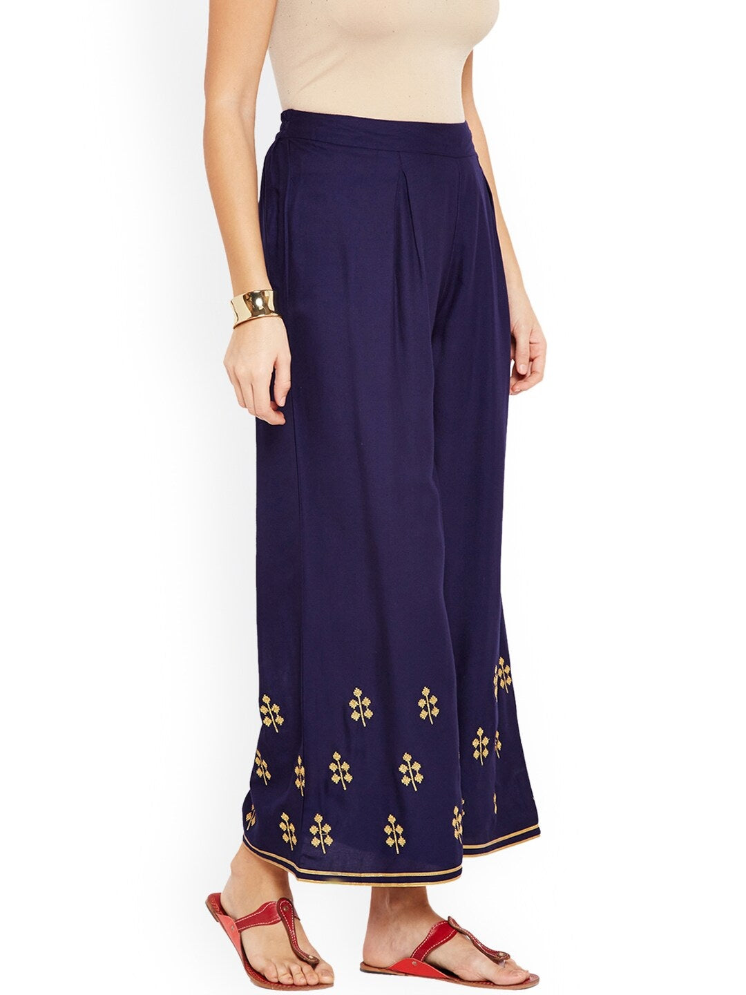 Be Indi Women Navy Blue Flared Solid Palazzos