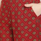 Be Indi Women Grey Red Floral Foil Printed Mirror Placket Kurta with Pant
