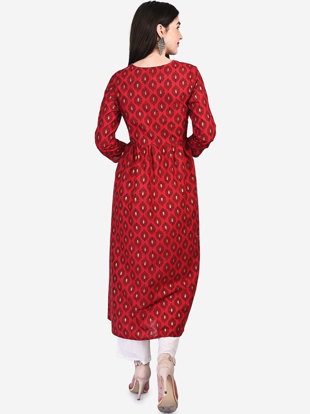 Be Indi Women Red & Black Printed Fit and Flare Dress