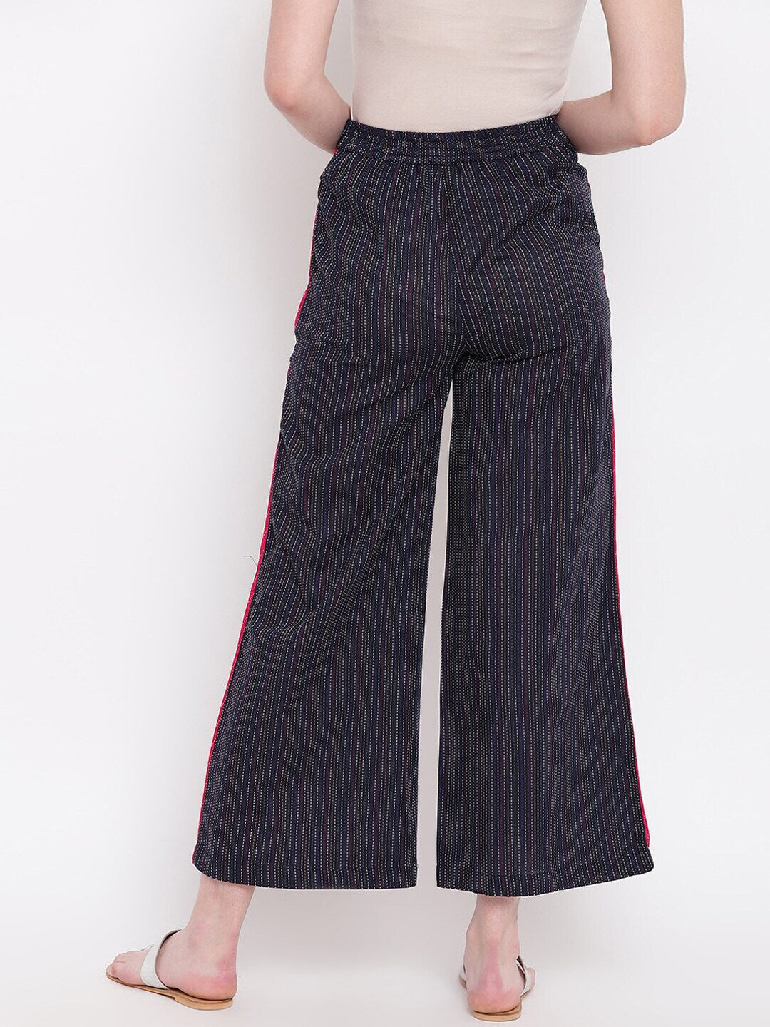 Be Indi Women Navy Blue Flared Parallel Trousers