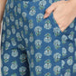 Be Indi Women Blue Floral Embroidered Empire Pure Cotton Kurti with Trousers