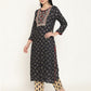 BeIndi Women's Navy Foil Printed Yoke Design Kurta With Thread & Zari Embroidered Yoke And Pant