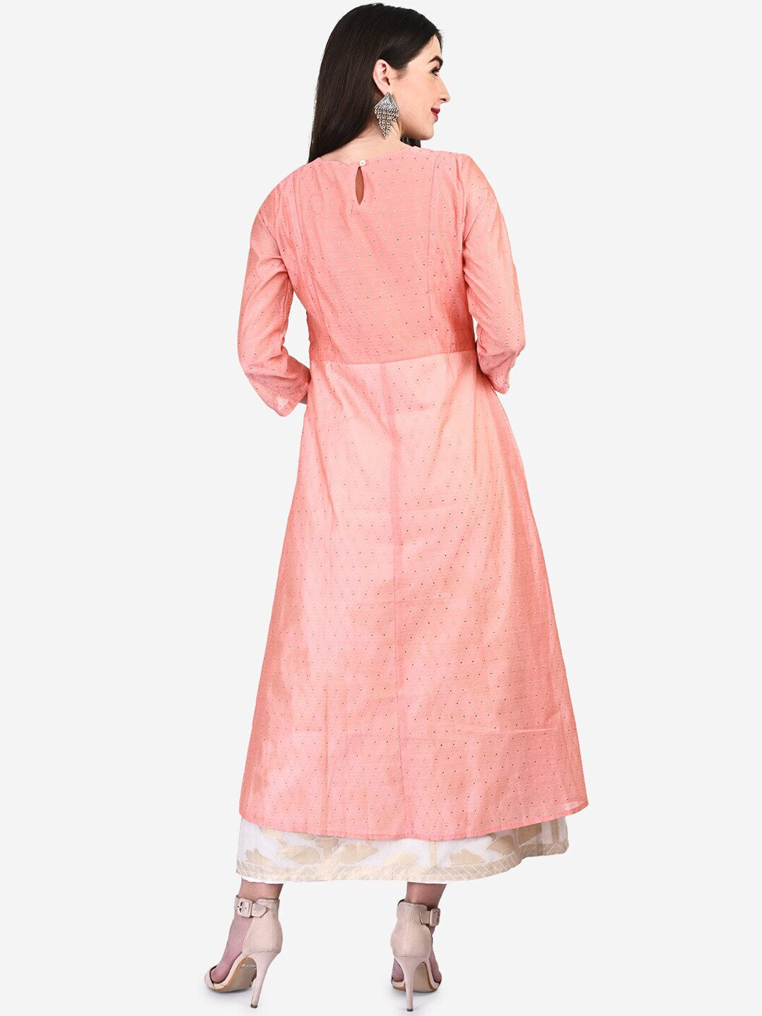 Be Indi Women Pink Self Design Fit and Flare Dress