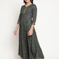 Be Indi Women Navy Foil Printed Pearl Matt Finish Sequence Detailing Maxi Dress