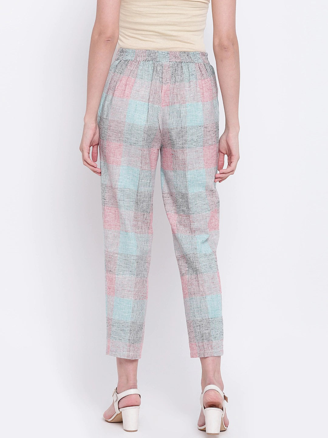 Be Indi Women Multicoloured Regular Fit Checked Regular Trousers