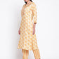Be Indi Yellow Foil Printed With Fancy Mirror Work Lace Detailing kurta Set With Pant