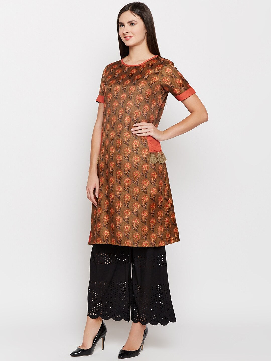 BeIndi Women Brown Printed Kurta