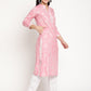 Be Indi Women Pink Silver Printed Crochet Lace And Fancy Button And GottaPatti Detailing Kurta