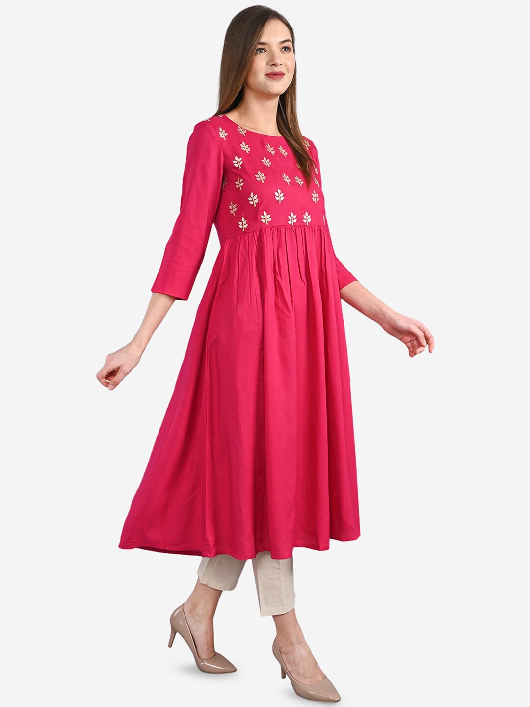 Be Indi Women Fuchsia Pink Yoke Design Anarkali Kurta