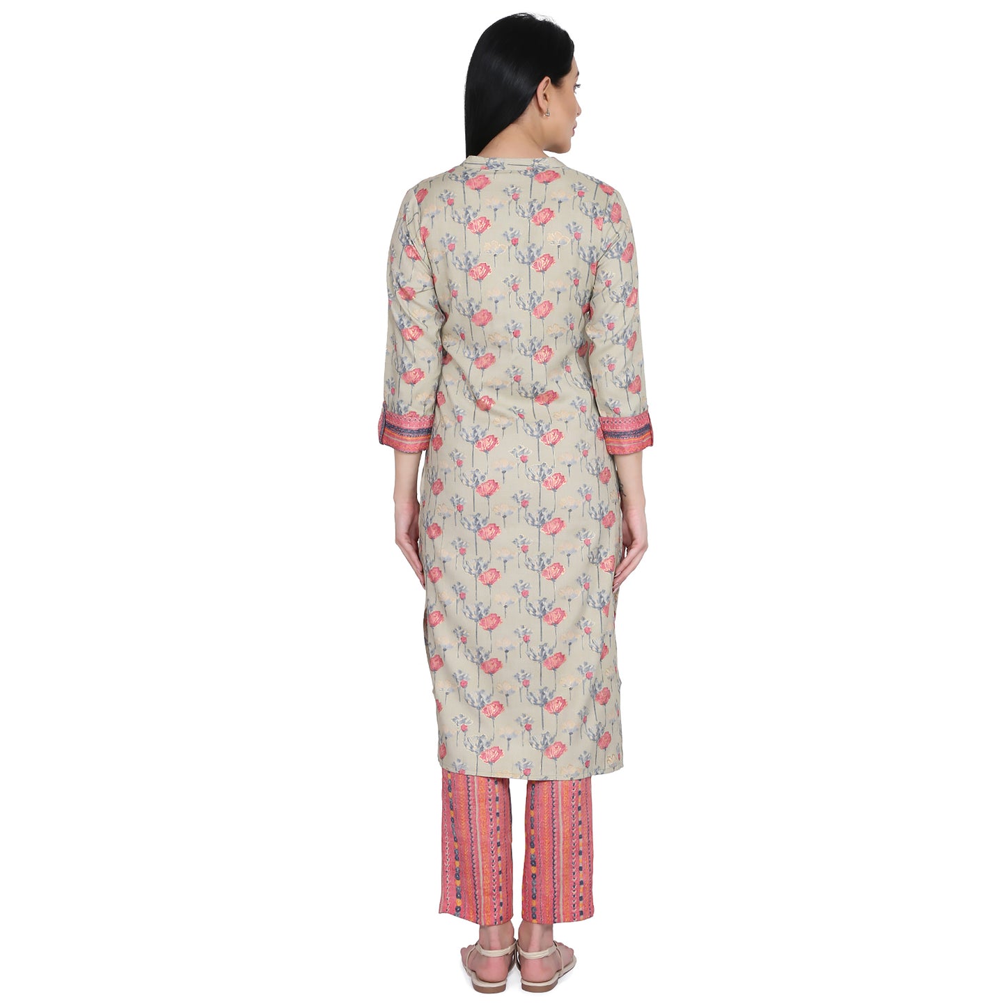 Be Indi Women Red Floral Printed Kurta with Trousers