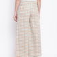 Be Indi Women Off-White & Peach-Coloured Checked Wide Leg Palazzos
