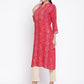Be Indi Women Fuchsia  Bandhini Printed Mandarin Collar, Yoke  Kurta