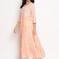 Women peach color khadi printed tiered gotta patti work detailing dress