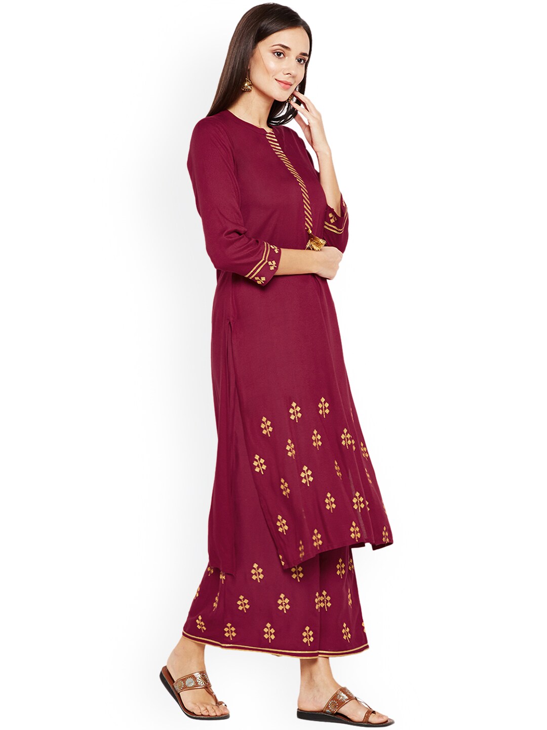 Be Indi Women Maroon Solid Straight Kurta