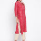 Be Indi Women Fuchsia  Bandhini Printed Mandarin Collar, Yoke  Kurta