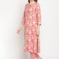 Be Indi Women Peach-Coloured Floral Printed Kurta with Trousers