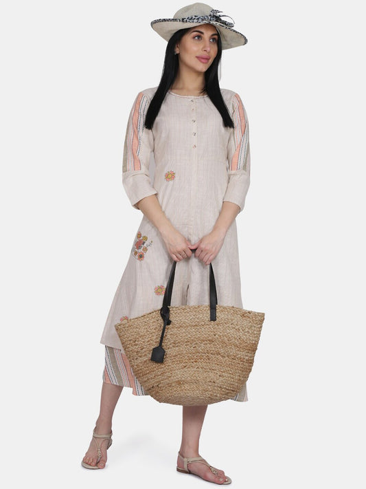 Be Indi Women Beige Striped A-Line Dress