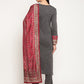 Be Indi Women Winter Daffodil Grey Embroidered Straight Kurta With Trouser &  With Velvet Dupatta.