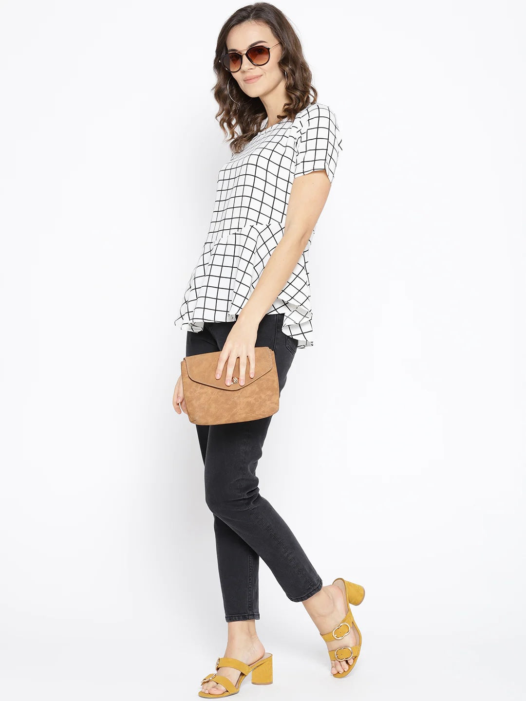 BeIndi  Women White & Black Checked A-Line Top