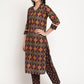 Be Indi Women Brown Printed Pure Cotton Kurta with Trousers