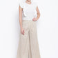 Be Indi Women Off-White & Peach-Coloured Checked Wide Leg Palazzos