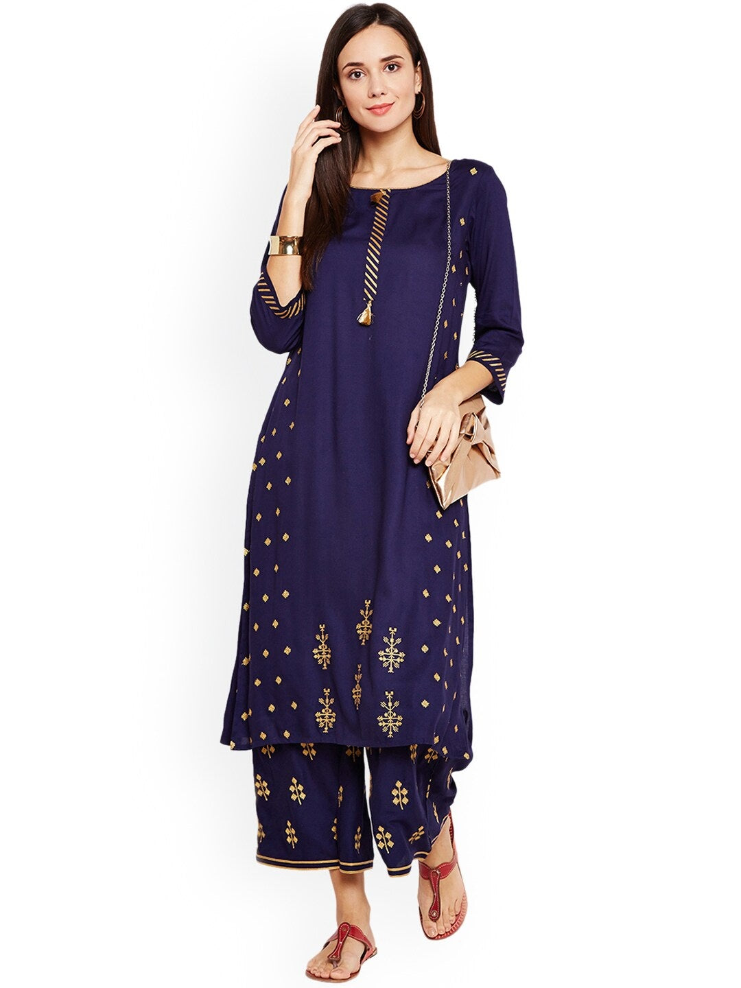 Be Indi Women Navy Blue Flared Solid Palazzos