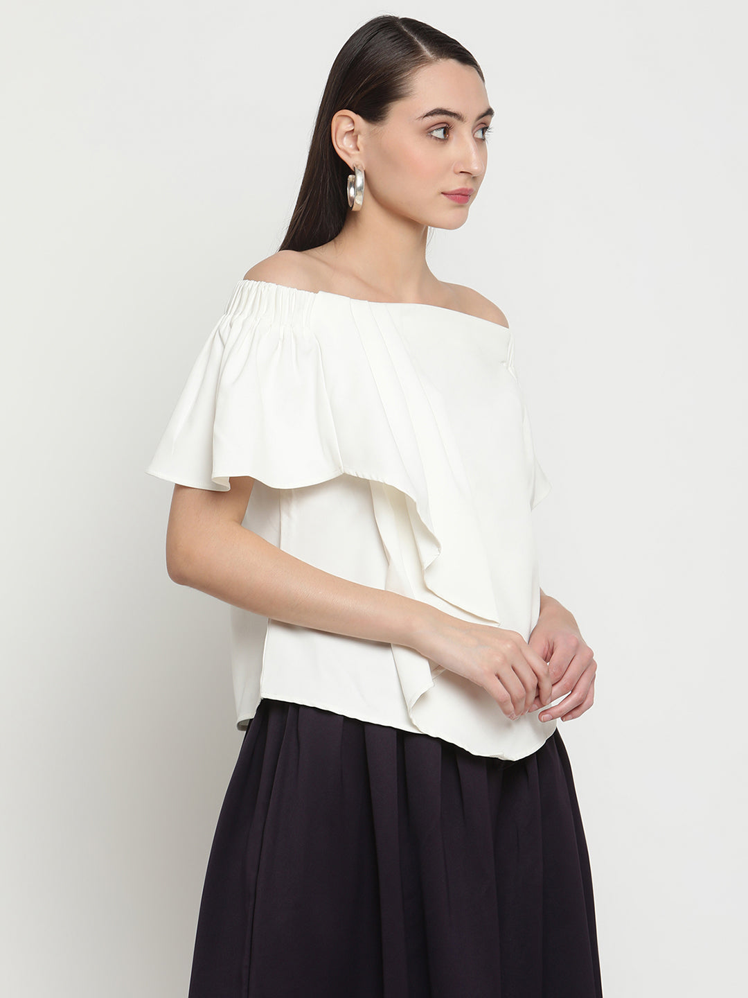 BeIndi Women White  Solid Off Shoulder  Top