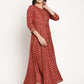 Be Indi Women Maroon Foil Printed Pearl Matt Finish Sequence Detailing Maxi Dress