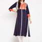 BeIndi Women Navy Blue Embroidered Straight Kurta
