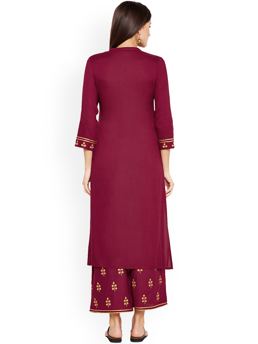 Be Indi Women Maroon Solid Straight Kurta