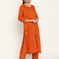 BeIndi Women's Orange Delicately Embroidered Kurta Pant & Silk Dupatta With Bead Tassels Detailing