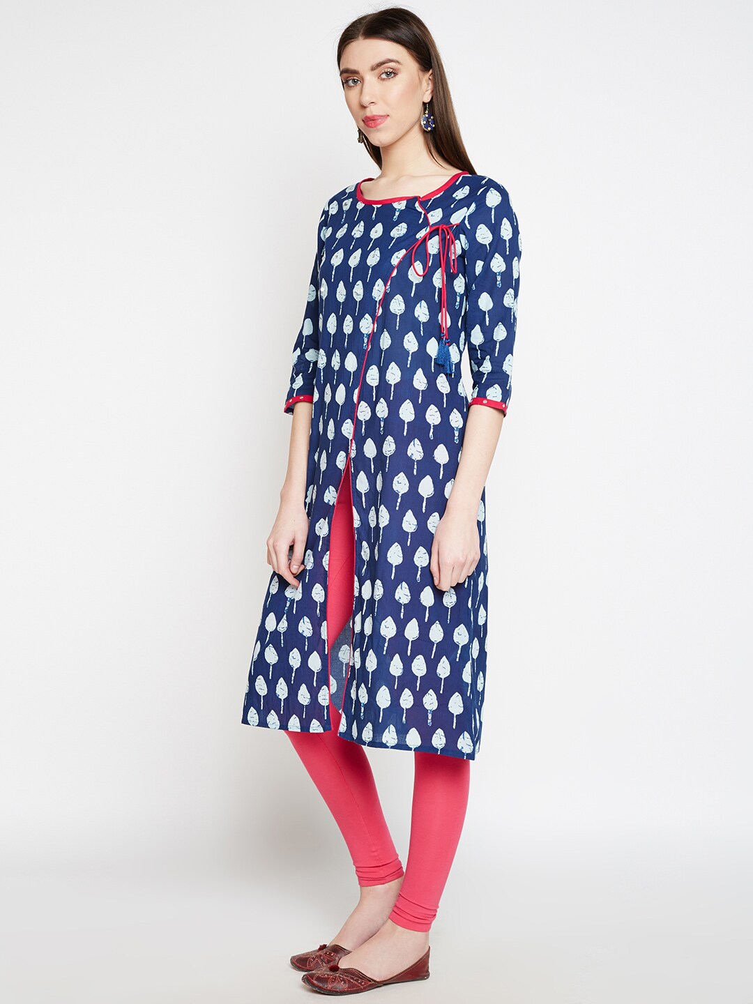 BeIndi Women Blue & Off-White Printed A-Line Kurta