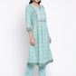 Be Indi Women Turquoise Blue Floral Printed Panelled Pure Cotton Kurta with Trousers & With Dupatta